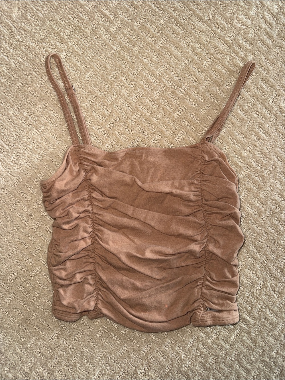 Hollister Ruched Brown Cropped Tank Top with Spaghetti Straps